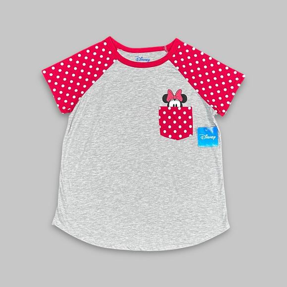 Disney Minnie Mouse Gray & Red Polka Dot Raglan Tee – Women’s XL - Picture 1 of 3